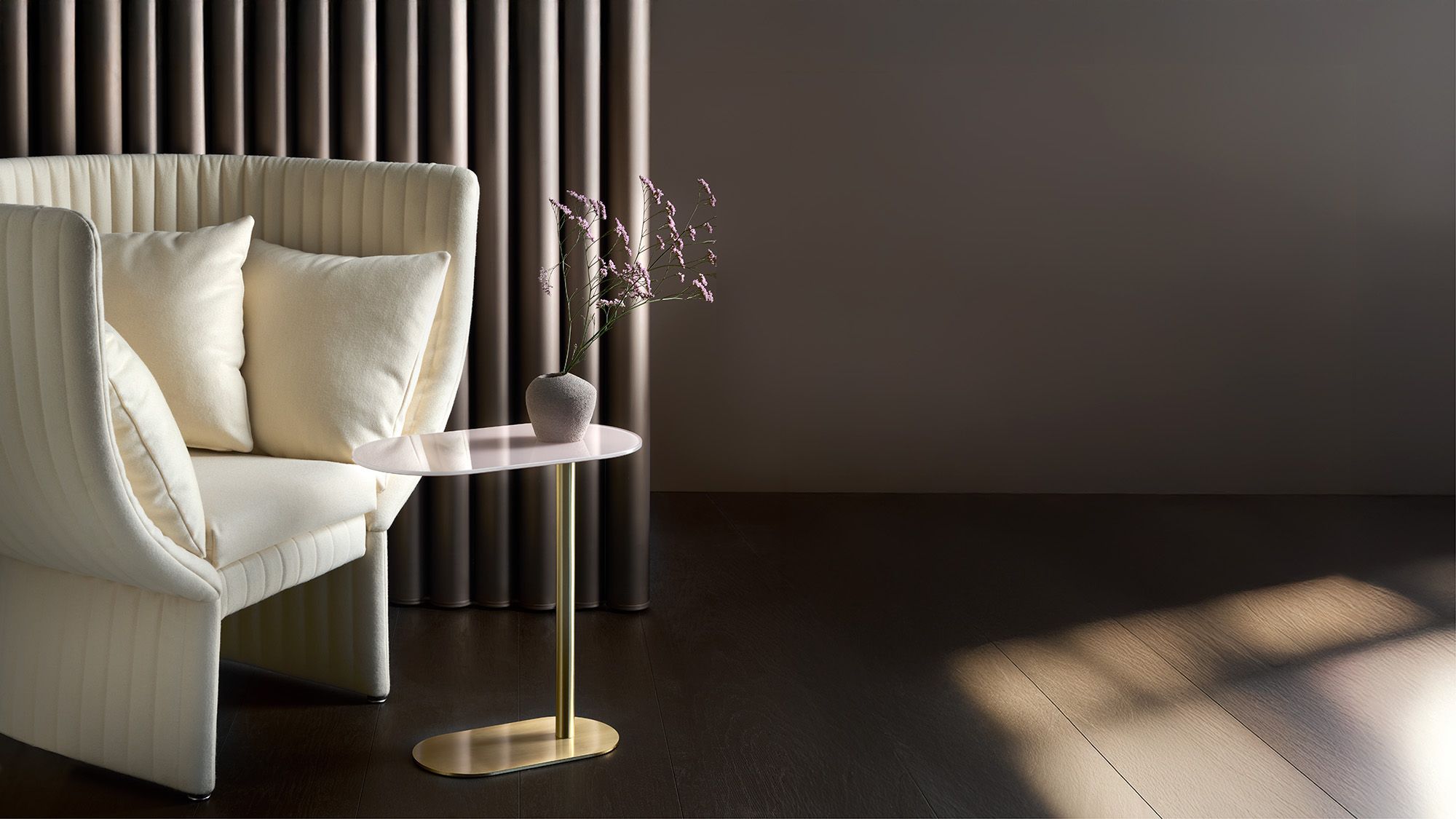 Monforte space divider partitions with cool bronze natural anodized aluminum finishes.